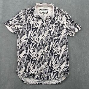 Report Collection Mens Medium Black White Tropical Leaf Modal Button Down Shirt